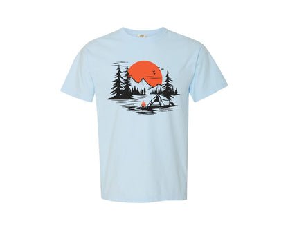 brand:Comfort Colors|color:Chambray|Sunset Camping Adventure T Shirt Design 9 Graphic T-Shirt