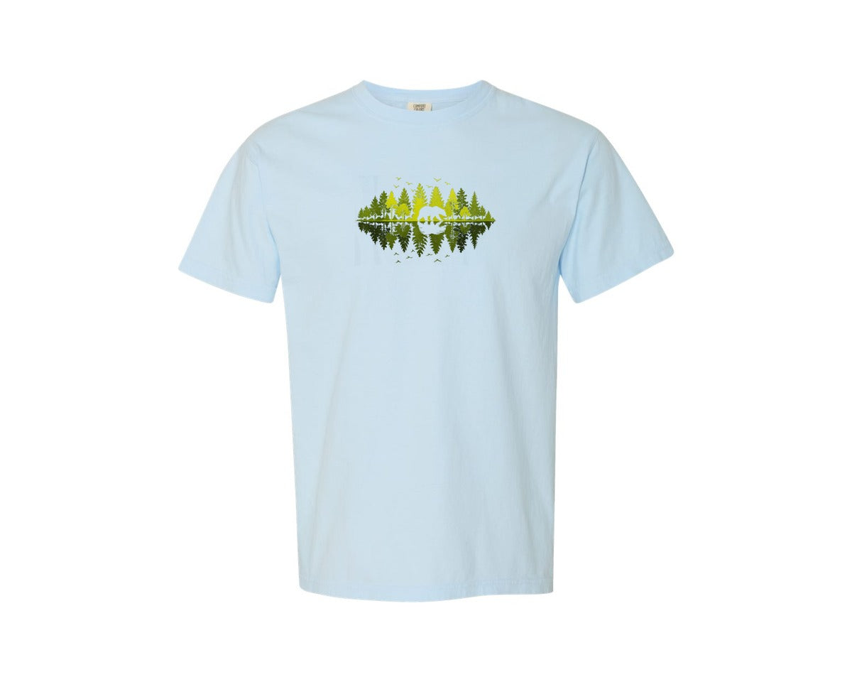 brand:Comfort Colors|color:Chambray|Trees Reflection Wildlife Animal Bear Graphic T-Shirt