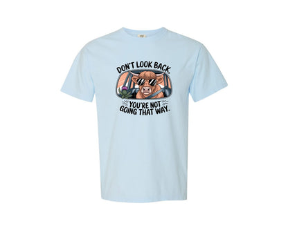brand:Comfort Colors|color:Chambray|Dont Look Back Highland Cow Graphic T-Shirt