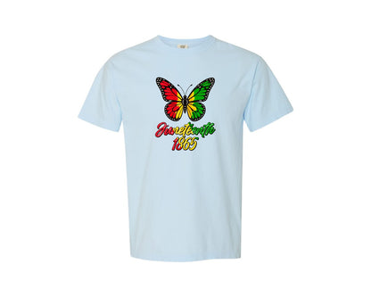 brand:Comfort Colors|color:Chambray|Juneteenth Butterfly Juneteenth Graphic T-Shirt
