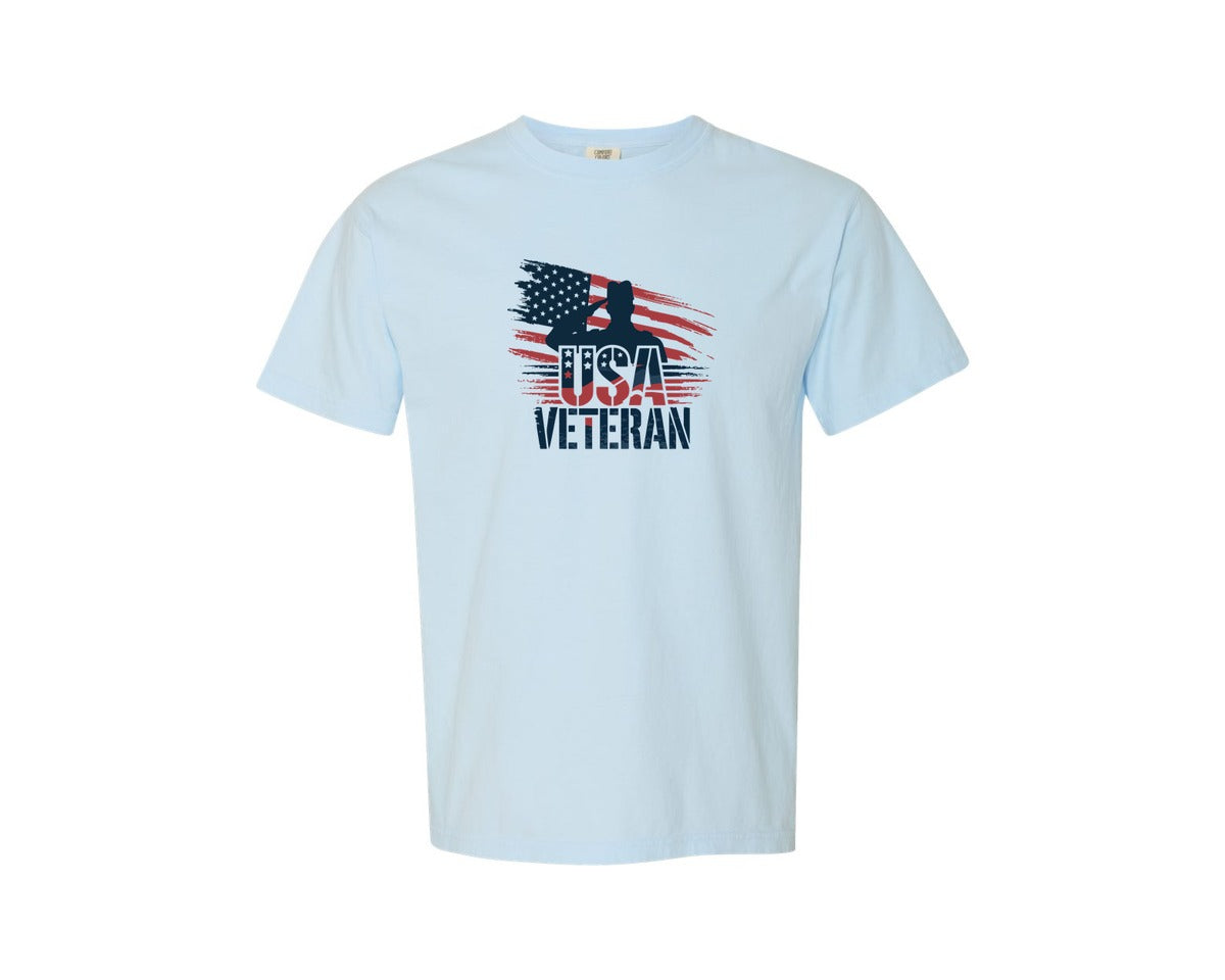 brand:Comfort Colors|color:Chambray|Usa Veteran American Flag Graphic T-Shirt