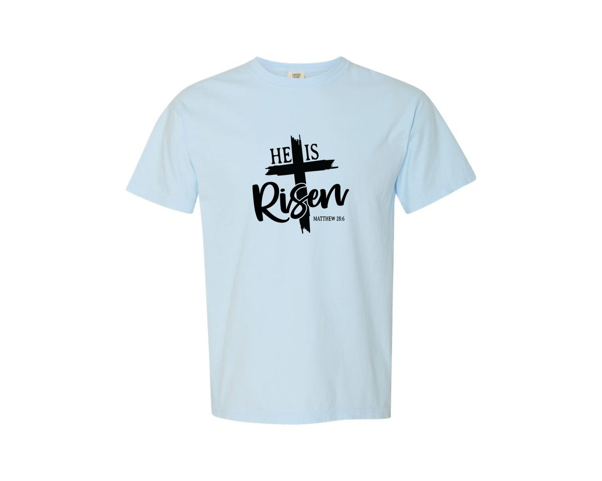 brand:Comfort Colors|color:Chambray|He Is Risen Easter Christian Bible 2 Graphic T-Shirt
