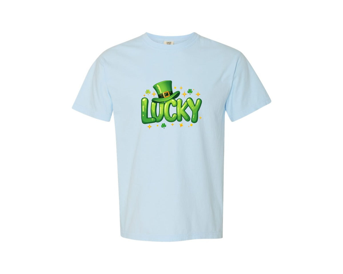 brand:Comfort Colors|color:Chambray|Lucky Shamrock St Patricks Day 10 Graphic T-Shirt
