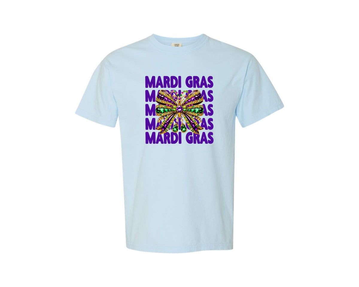 brand:Comfort Colors|color:Chambray|Mardi Gras Bow T Shirt 2 Graphic T-Shirt