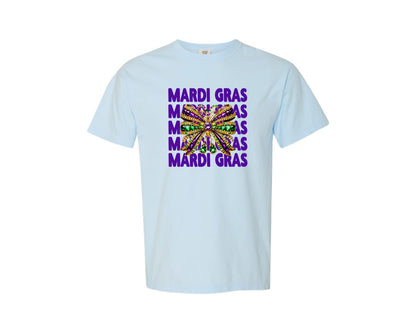 brand:Comfort Colors|color:Chambray|Mardi Gras Bow T Shirt 2 Graphic T-Shirt
