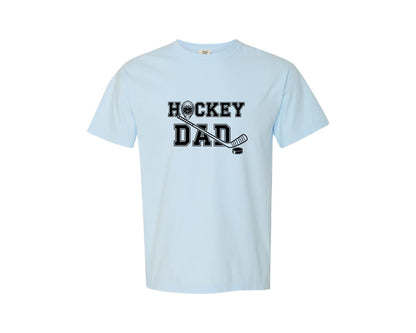 brand:Comfort Colors|color:Chambray|Bold Varsity Hockey Dad Emblem 2 Graphic T-Shirt