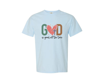 brand:Comfort Colors|color:Chambray|God Is Good All The Time Bible Verse 3 Graphic T-Shirt
