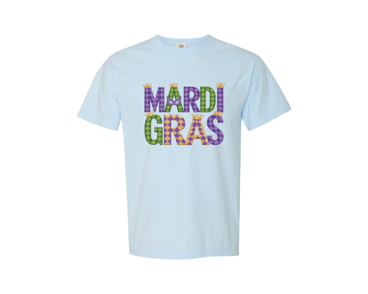 brand:Comfort Colors|color:Chambray|Mardi Gras Festive Des Graphic T-Shirt