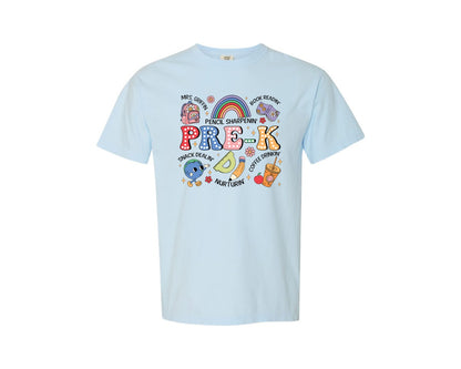 brand:Comfort Colors|color:Chambray|Cute Pre K Teacher Preschool Graphic T-Shirt