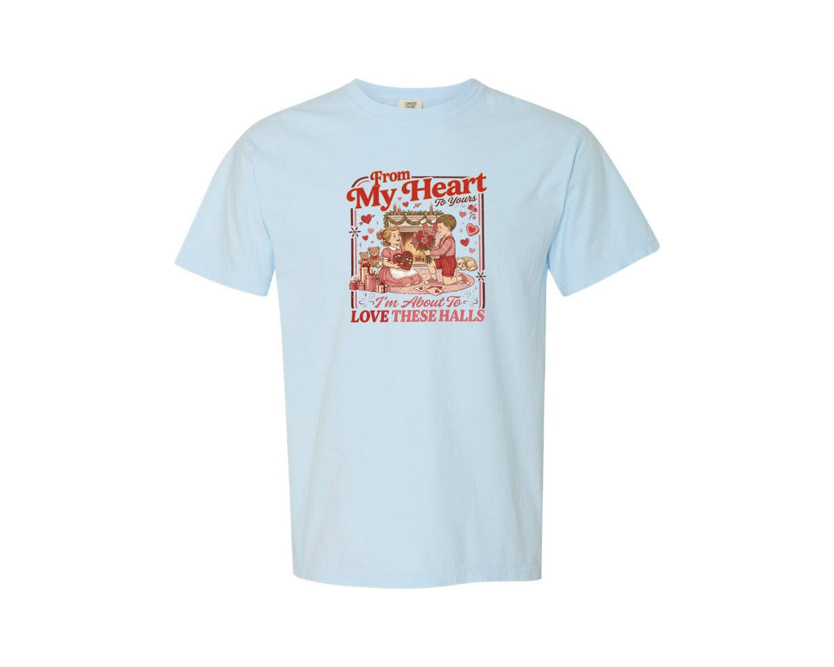 brand:Comfort Colors|color:Chambray|Retro Valentine Love These Heart 2 Graphic T-Shirt