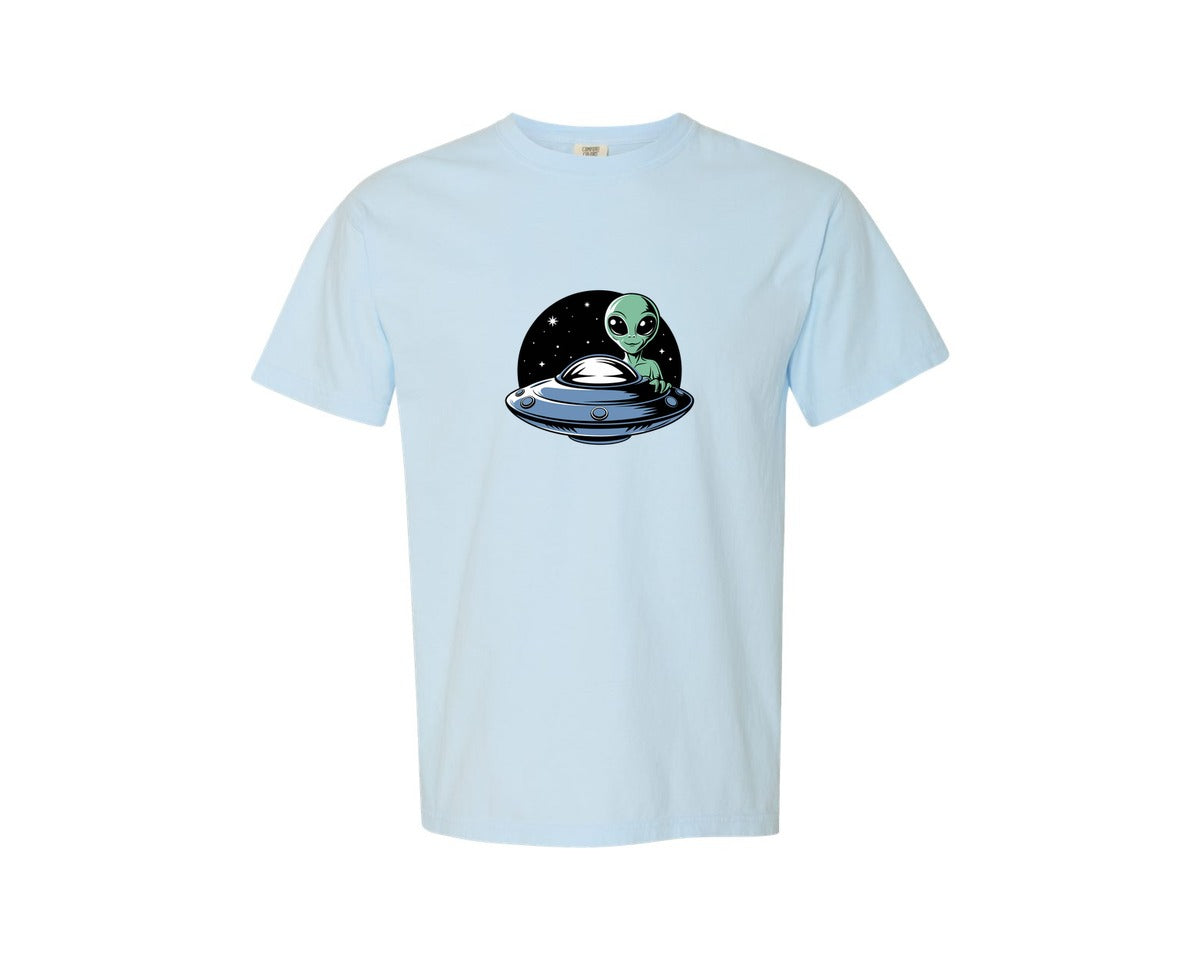 brand:Comfort Colors|color:Chambray|Retro Vintage Ufo Alien T Shirt Design 4 Graphic T-Shirt