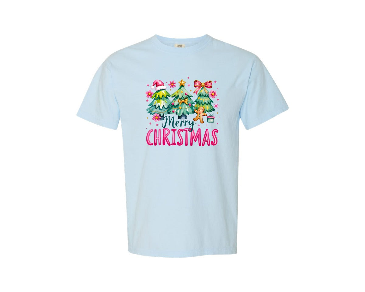 brand:Comfort Colors|color:Chambray|Merry Christmas Tree Coquette 3 Graphic T-Shirt