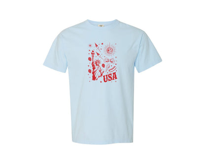 brand:Comfort Colors|color:Chambray|4Th Of July Patriotic Doodle Graphic T-Shirt
