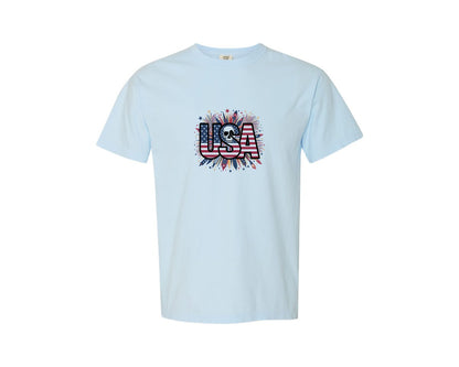 brand:Comfort Colors|color:Chambray|Usa Skull Fireworks 4Th Of July T Shirt 2 Graphic T-Shirt