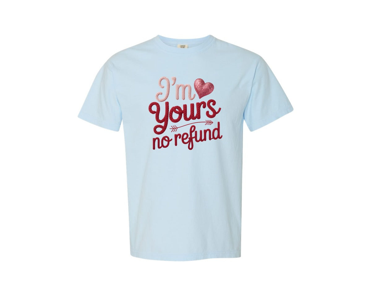 brand:Comfort Colors|color:Chambray|Knitted Im Yours No Refund Valentine 2 Graphic T-Shirt