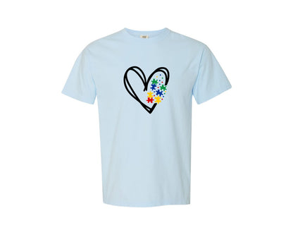 brand:Comfort Colors|color:Chambray|Autism Heart Autism Puzzle Graphic T-Shirt