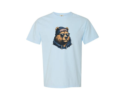 brand:Comfort Colors|color:Chambray|Bear With Sunglasses Game Day Shirt Graphic T-Shirt