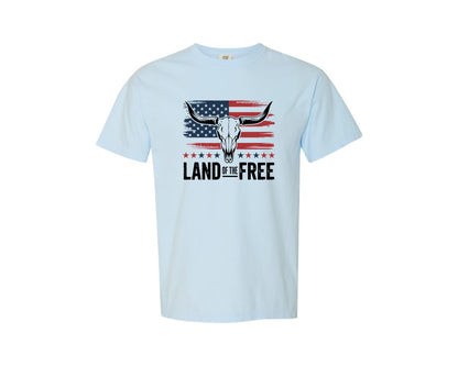 brand:Comfort Colors|color:Chambray|Patriotic Bull On Flag 4Th Of July Graphic T-Shirt