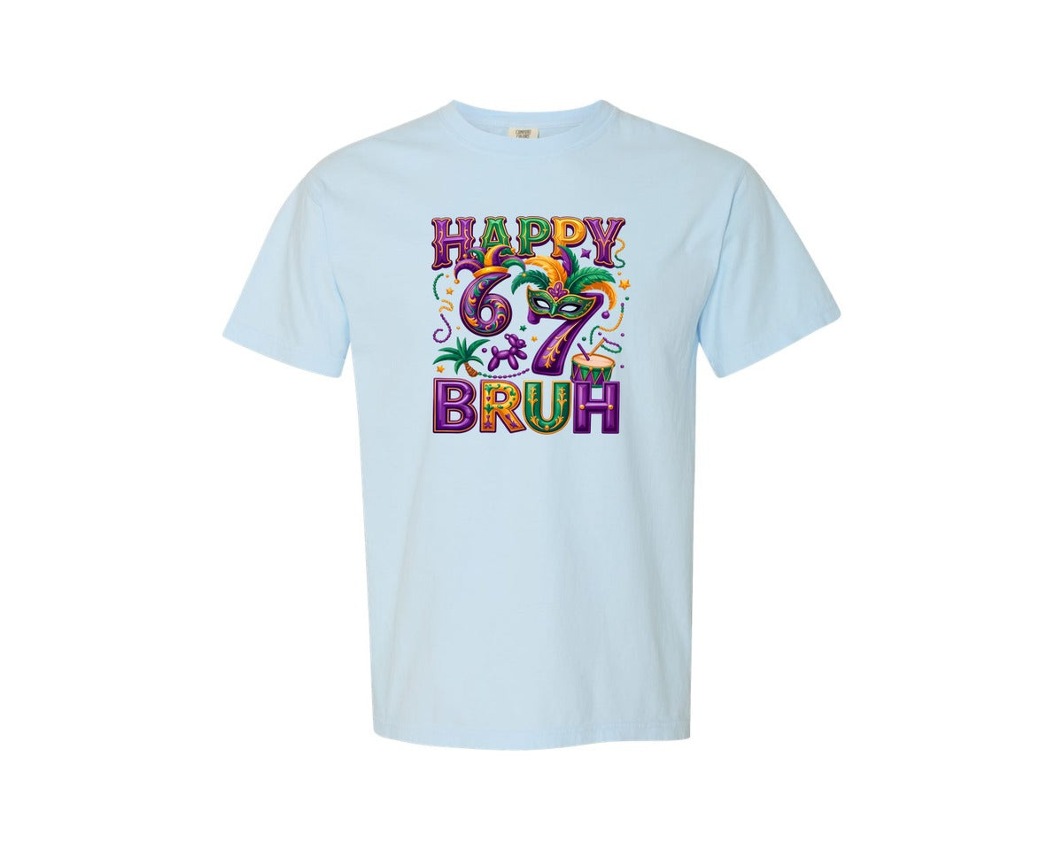brand:Comfort Colors|color:Chambray|Happy 67Th Birthday Mardi Gras Graphic T-Shirt