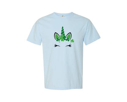 brand:Comfort Colors|color:Chambray|Shamrock Unicorn St Patricks Day 2 Graphic T-Shirt