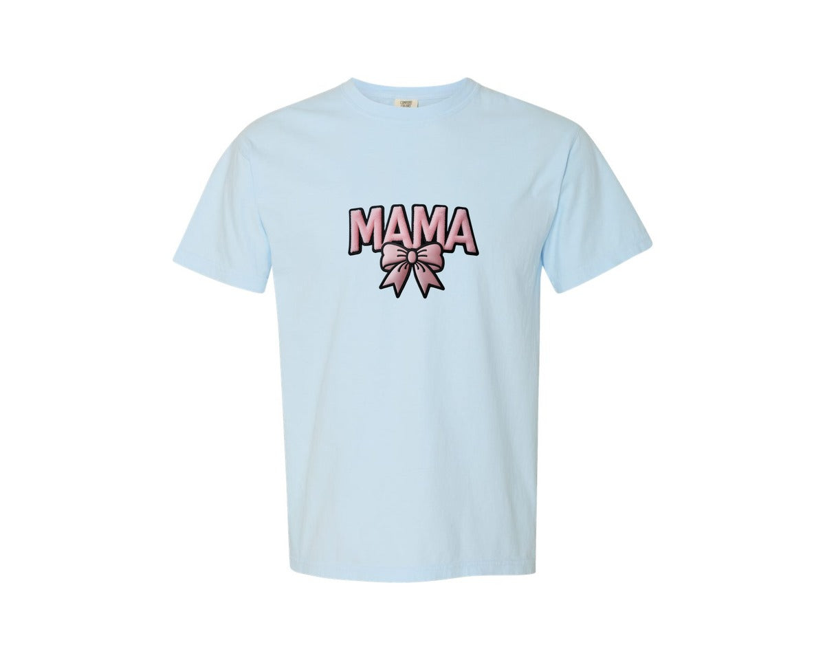 brand:Comfort Colors|color:Chambray|Coquette Mama Faux Yarn Latch Hook Graphic T-Shirt