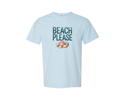 brand:Comfort Colors|color:Chambray|Funny Beach Please Summer Shirt Graphic T-Shirt