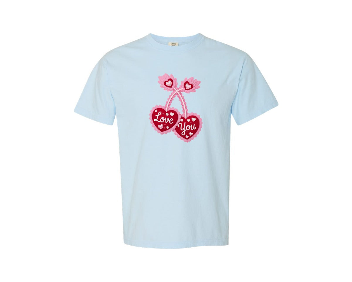 brand:Comfort Colors|color:Chambray|Faux Yarn Valentines Latch Hook Graphic T-Shirt