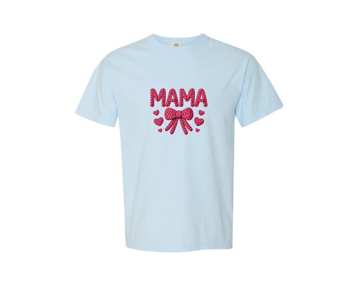 brand:Comfort Colors|color:Chambray|Valentine Mama Faux Yarn Latchhook Graphic T-Shirt