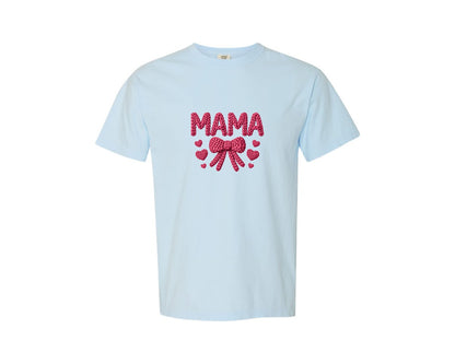 brand:Comfort Colors|color:Chambray|Valentine Mama Faux Yarn Latchhook Graphic T-Shirt