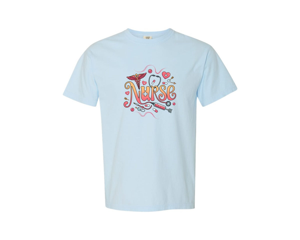 brand:Comfort Colors|color:Chambray|Valentine Nurse Valentines Day 2 Graphic T-Shirt