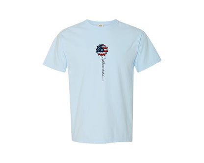 brand:Comfort Colors|color:Chambray|American Mama Sunflower 4Th Of July Graphic T-Shirt