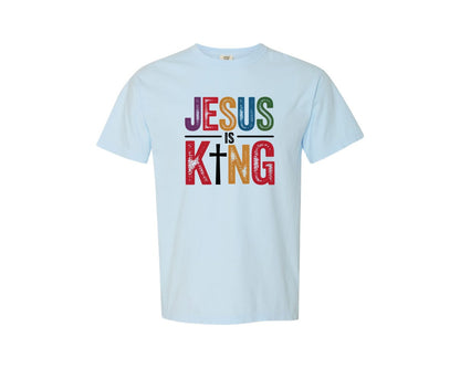 brand:Comfort Colors|color:Chambray|Jesus Is King Religious Graphic T-Shirt