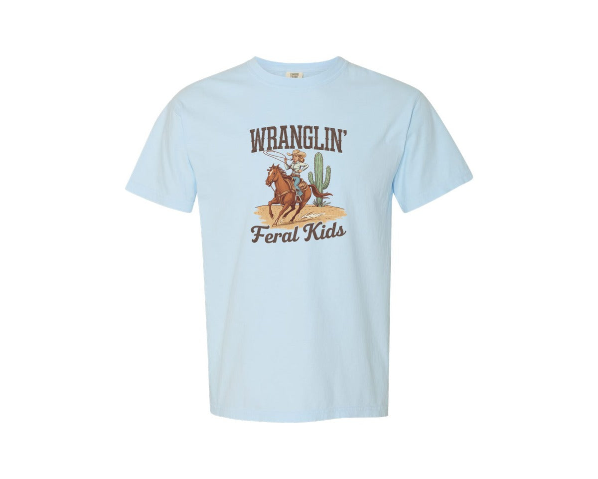 brand:Comfort Colors|color:Chambray|Wranglin Feral Kids Western Mothers Day 3 Graphic T-Shirt