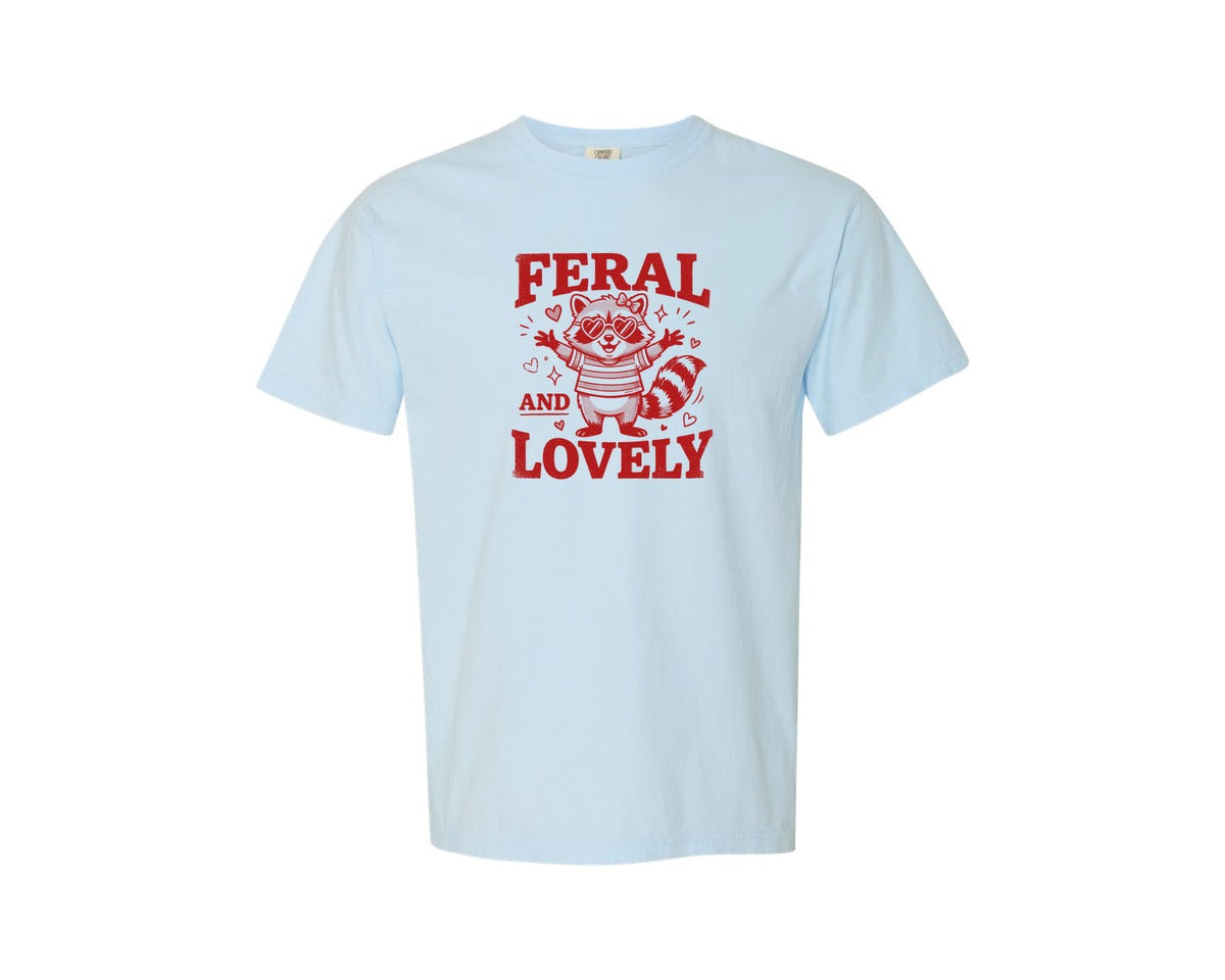 brand:Comfort Colors|color:Chambray|Feral And Lovely Raccoon Valentine Graphic T-Shirt