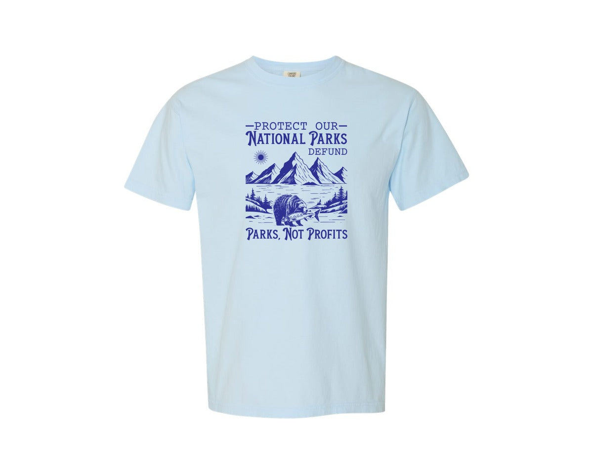 brand:Comfort Colors|color:Chambray|Protect Our National Parks Defund Doge Graphic T-Shirt