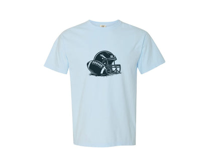 brand:Comfort Colors|color:Chambray|Football Helmet Rugby Super Bowl Graphic T-Shirt