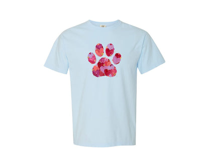 brand:Comfort Colors|color:Chambray|Painted Heart Paw Print Valentine Graphic T-Shirt