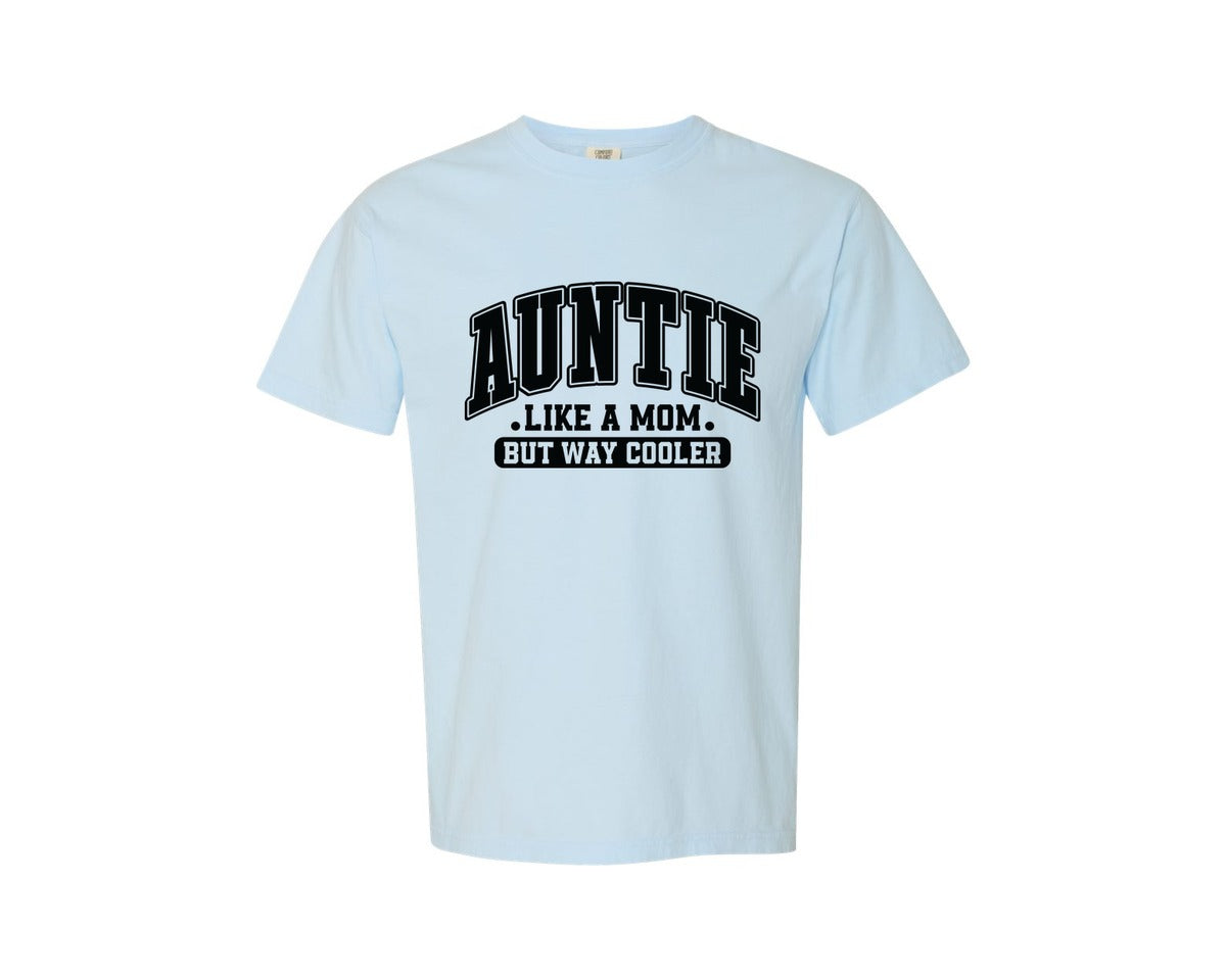 brand:Comfort Colors|color:Chambray|Aunt Coquette Bow Auntie Like A Mom Graphic T-Shirt