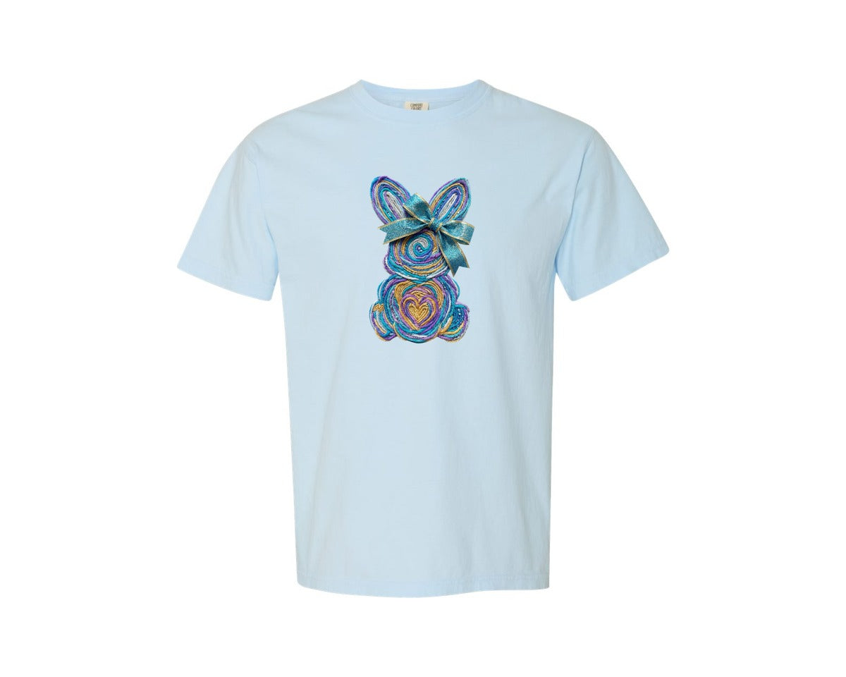 brand:Comfort Colors|color:Chambray|Faux Yarn Easter Bunny Crochet Graphic T-Shirt