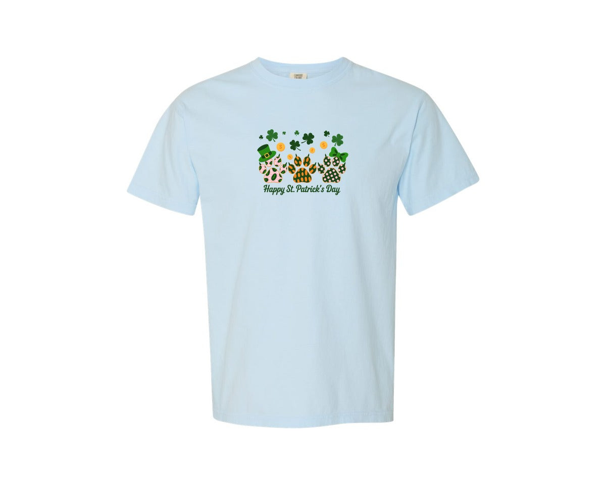 brand:Comfort Colors|color:Chambray|St Patricks Day Paw Print Graphic T-Shirt