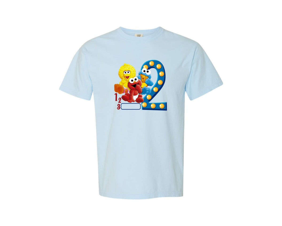 brand:Comfort Colors|color:Chambray|Sesame Street 2Nd Birthday T Shirt Graphic T-Shirt