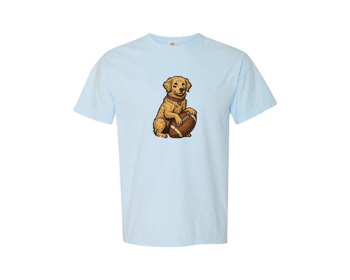 brand:Comfort Colors|color:Chambray|Golden Retriever Football Pngsports Dog Graphic T-Shirt