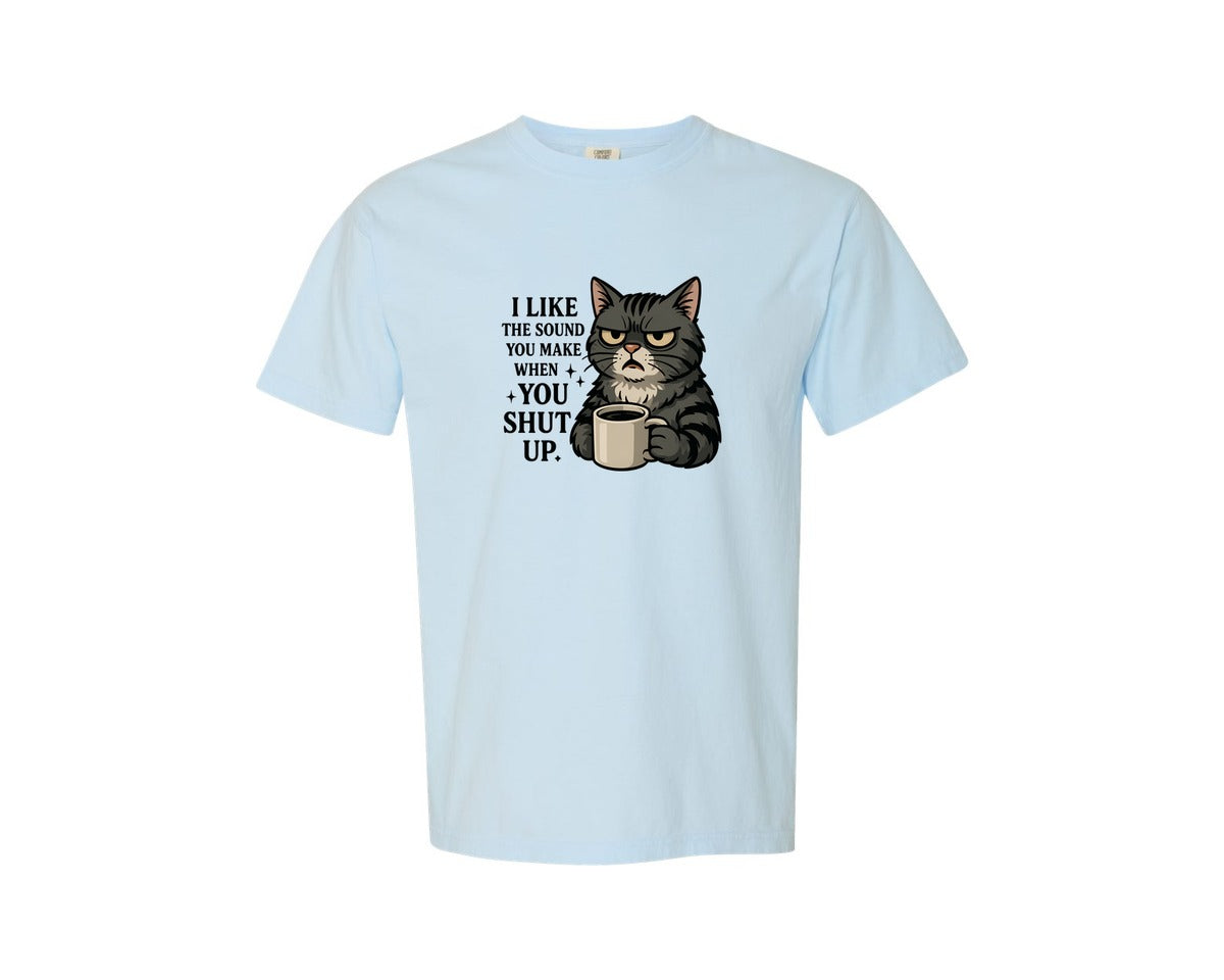 brand:Comfort Colors|color:Chambray|Grumpy Cat Coffee Sarcastic Cat Graphic T-Shirt