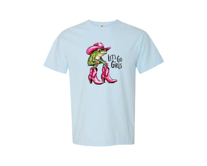 brand:Comfort Colors|color:Chambray|Lets Go Girls Frog Pink Cowboy Graphic T-Shirt