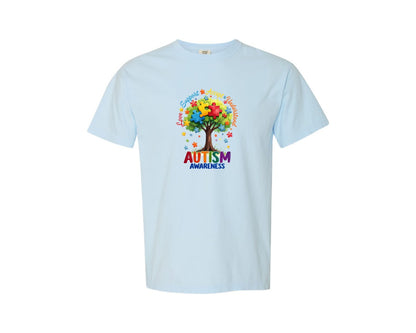 brand:Comfort Colors|color:Chambray|Autism Awareness Love Support Tree Graphic T-Shirt