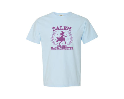 brand:Comfort Colors|color:Chambray|Salem Massachusetts Halloween 4 Graphic T-Shirt