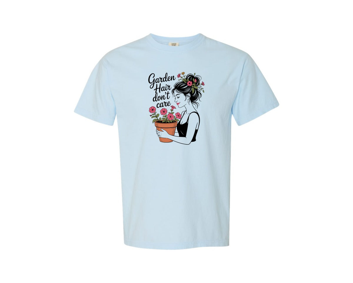 brand:Comfort Colors|color:Chambray|Garden Hair Dont Care T Shirt Design Graphic T-Shirt