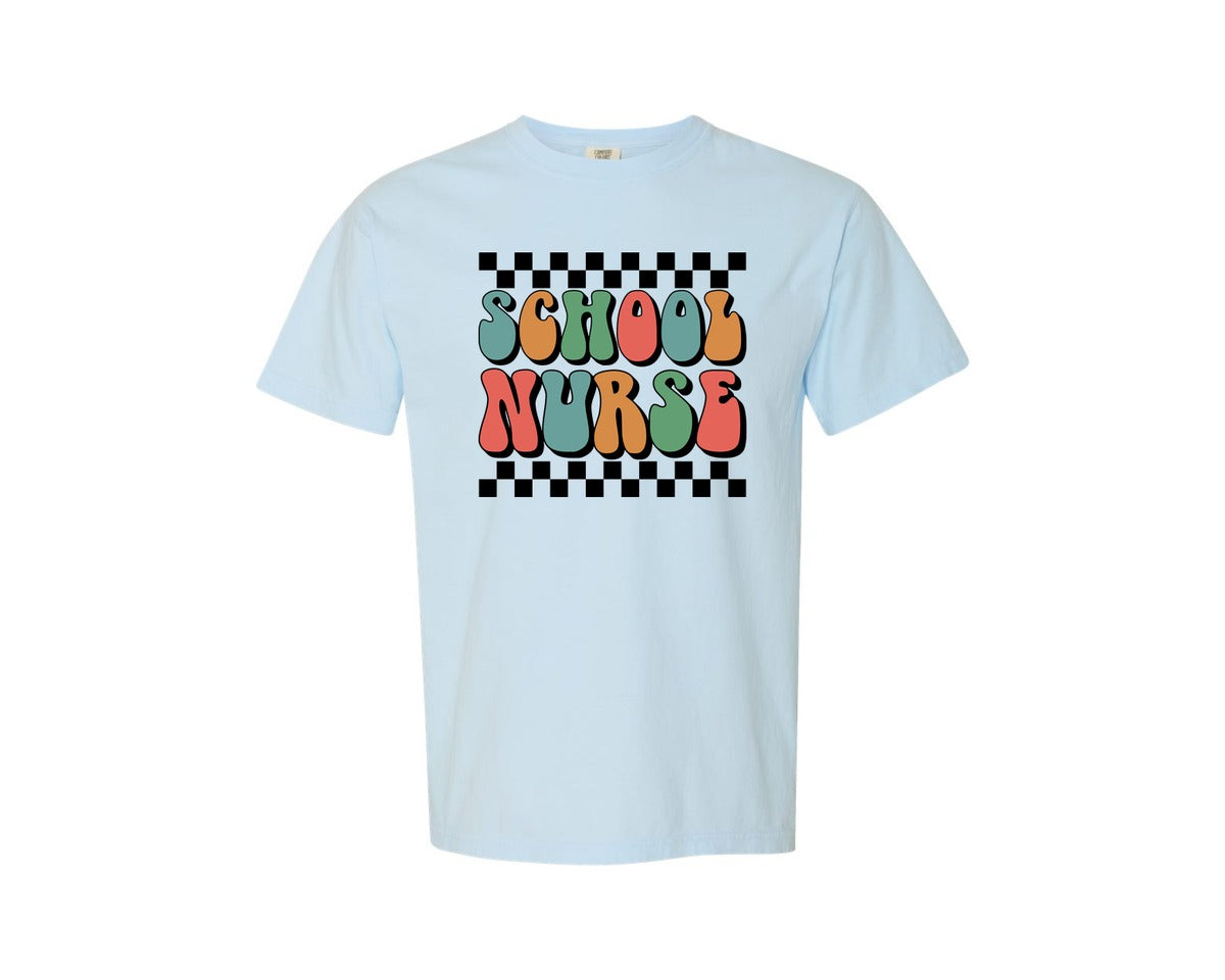 brand:Comfort Colors|color:Chambray|School Nurse Retro Shirt Graphic T-Shirt