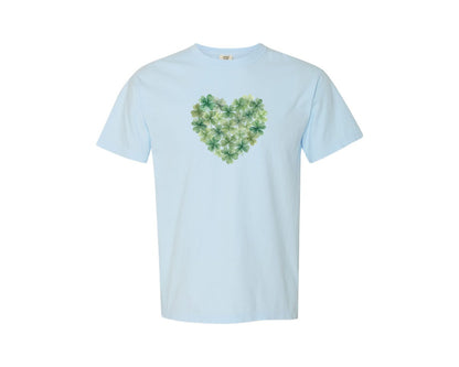 brand:Comfort Colors|color:Chambray|Watercolor Shamrock Heart Graphic T-Shirt