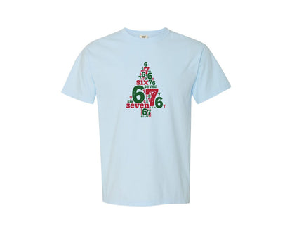 brand:Comfort Colors|color:Chambray|Six Seven Meme Christmas Tree Xmas Graphic T-Shirt